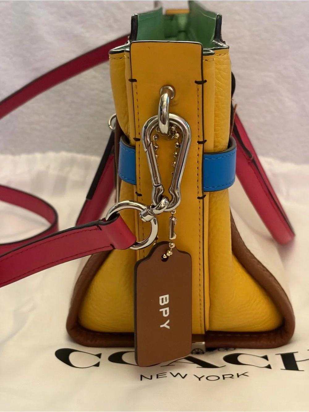 Coach Multicolor Leather Swagger Satchel — White, Yellow, Pink & Blue Trim